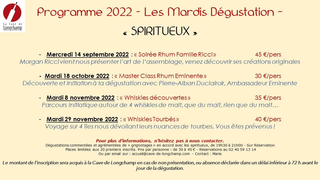 Mardi degust Spiritueux programme 2022 23